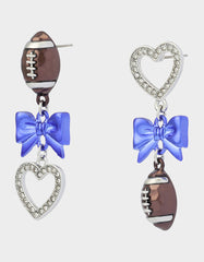 FOOTBALL BOW DROP EARRING BLUE