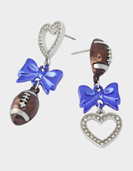 FOOTBALL BOW DROP EARRING BLUE