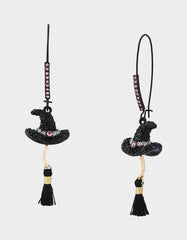 WITCH HAT BROOM SHEPHERD HOOK EARRING PINK