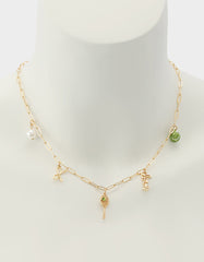 TENNIS RACQUET FRONTAL NECKLACE GREEN