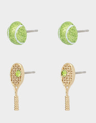 TENNIS RACQUET BALL EARRING STUDS SET