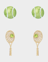 TENNIS RACQUET BALL EARRING STUDS SET