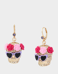 FLOWER CROWN SKULL EARRINGS PINK