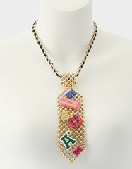 SCHOOL TIE LONG PENDANT NECKLACE MULTI