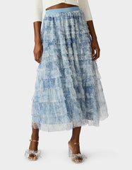 RUFFLED MAXI SKIRT DUSTY BLUE