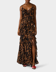 WILD RUFFLE MAXI DRESS LEOPARD