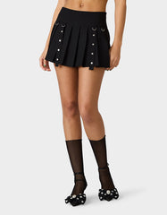 REBEL RIVET PLEATED SKIRT BLACK