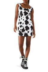 BETSEY COW PRINT DRESS BLACK/WHITE