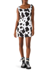 BETSEY COW PRINT DRESS BLACK/WHITE