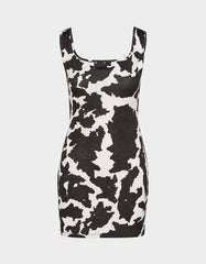 BETSEY COW PRINT DRESS BLACK/WHITE