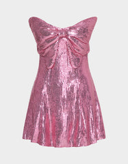 SEQUIN BOW DRESS PINK SEQUIN