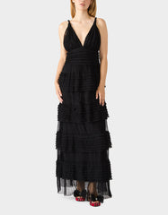 TIERED TULLE GOWN BLACK