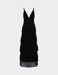 TIERED TULLE GOWN BLACK