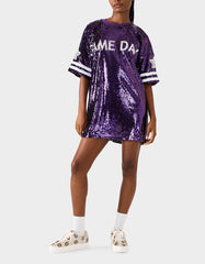 GAME DAY JERSEY SEQUIN DRESS PURPLE