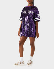 GAME DAY JERSEY SEQUIN DRESS PURPLE