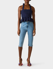 AHOY PEPLUM TOP NAVY