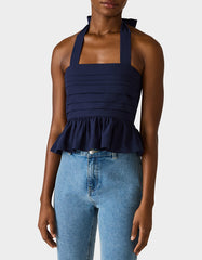 AHOY PEPLUM TOP NAVY