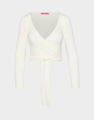 LONG SLEEVE V NECK WRAP TOP WHITE