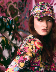 PRINTED BASEBALL HAT WITH BOW TIE BLACK MULTI