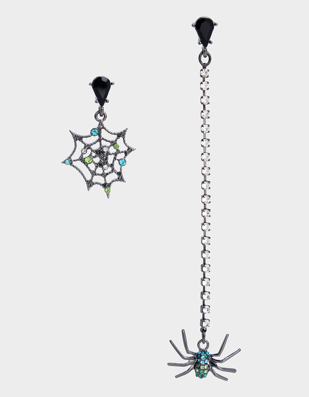 RICH WITCH MISMATCH SPIDER WEB EARRINGS GREEN