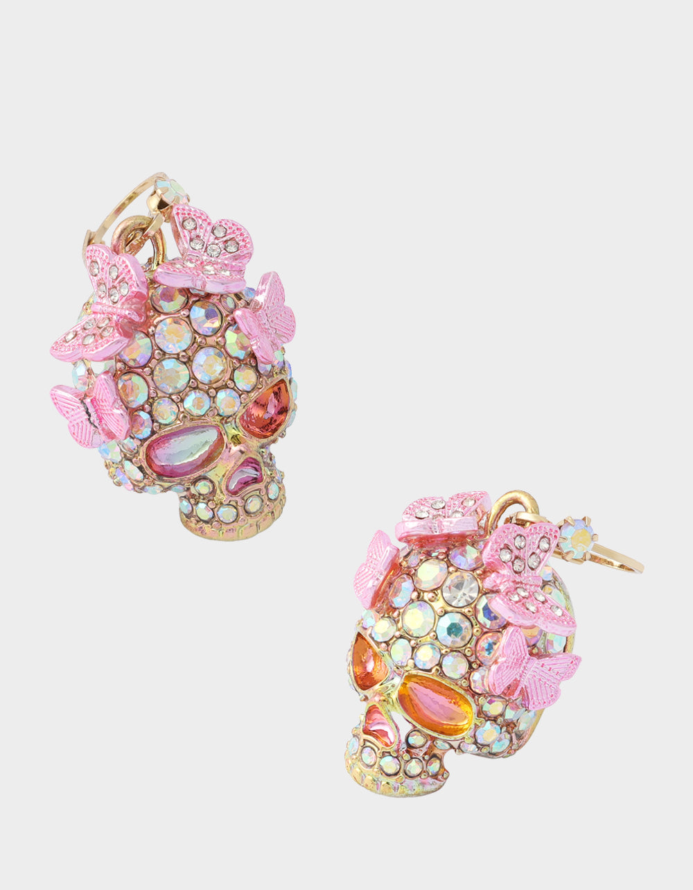BUTTERFLY SKULL LEVER BACK EARRING PINK