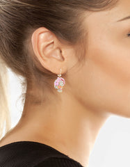 BUTTERFLY SKULL LEVER BACK EARRING PINK