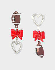 FOOTBALL BOW DROP EARRINGS RED