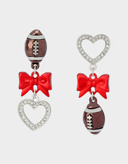 FOOTBALL BOW DROP EARRINGS RED