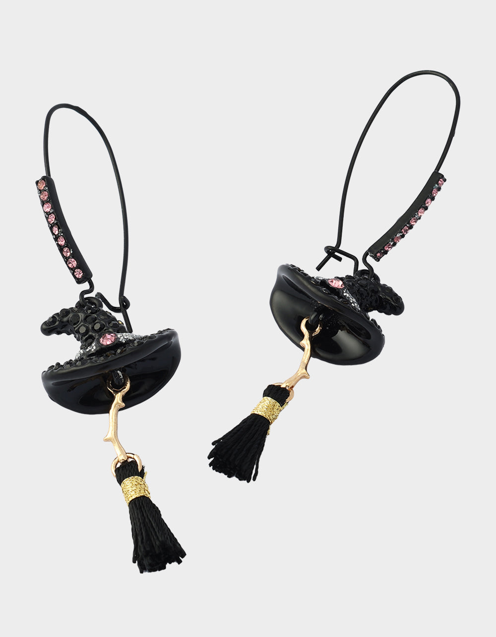 WITCH HAT BROOM SHEPHERD HOOK EARRING PINK