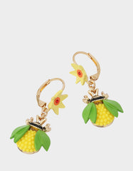 BEE FLOWER LEVER BACK EARRINGS YELLOW