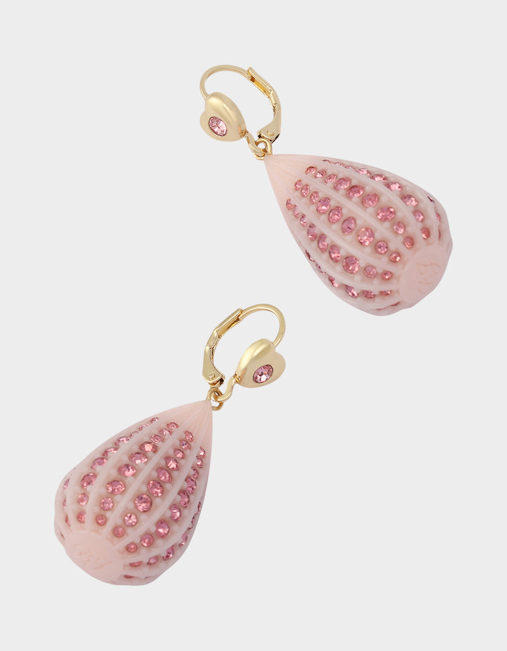 CRYSTAL TEAR LEVER EARRINGS PINK
