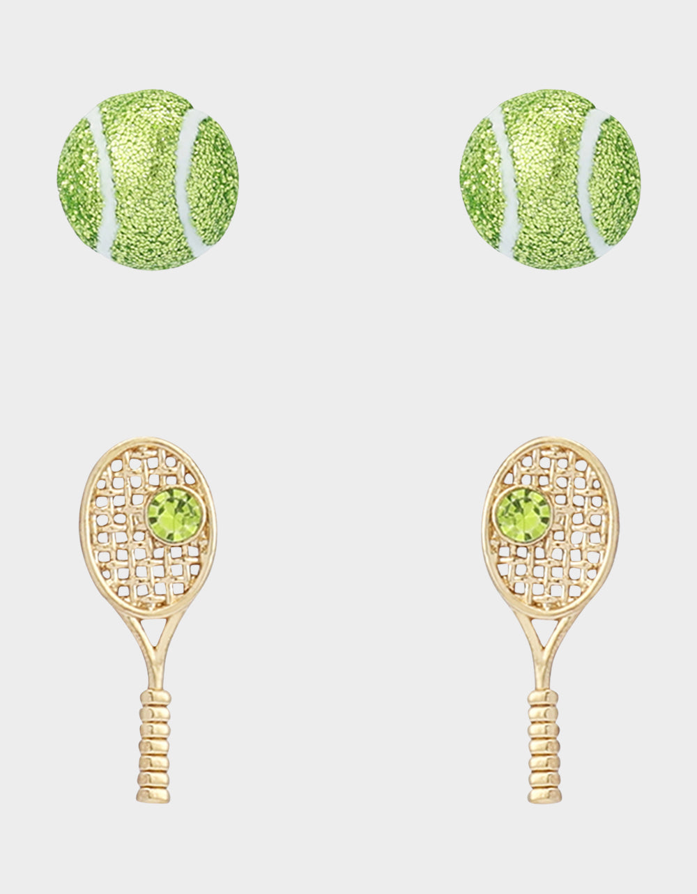 TENNIS RACQUET BALL EARRING STUDS SET