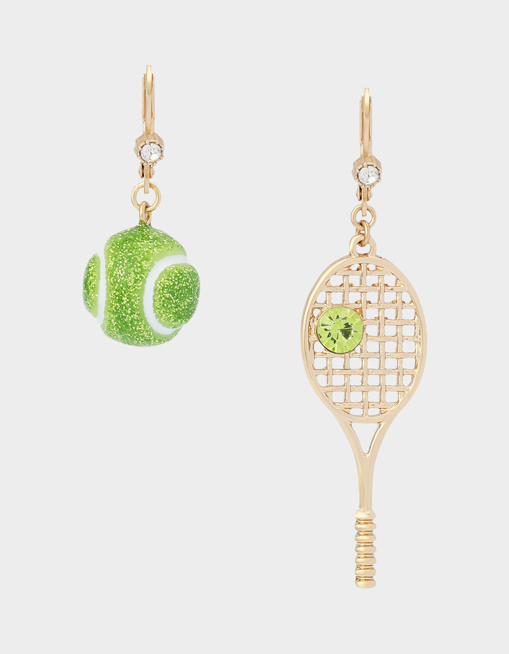 MISMATCH TENNIS RACQUET AND BALL EARRINGS GREEN