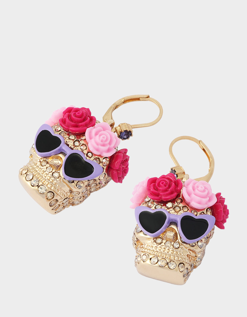 FLOWER CROWN SKULL EARRINGS PINK