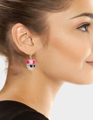 FLOWER CROWN SKULL EARRINGS PINK