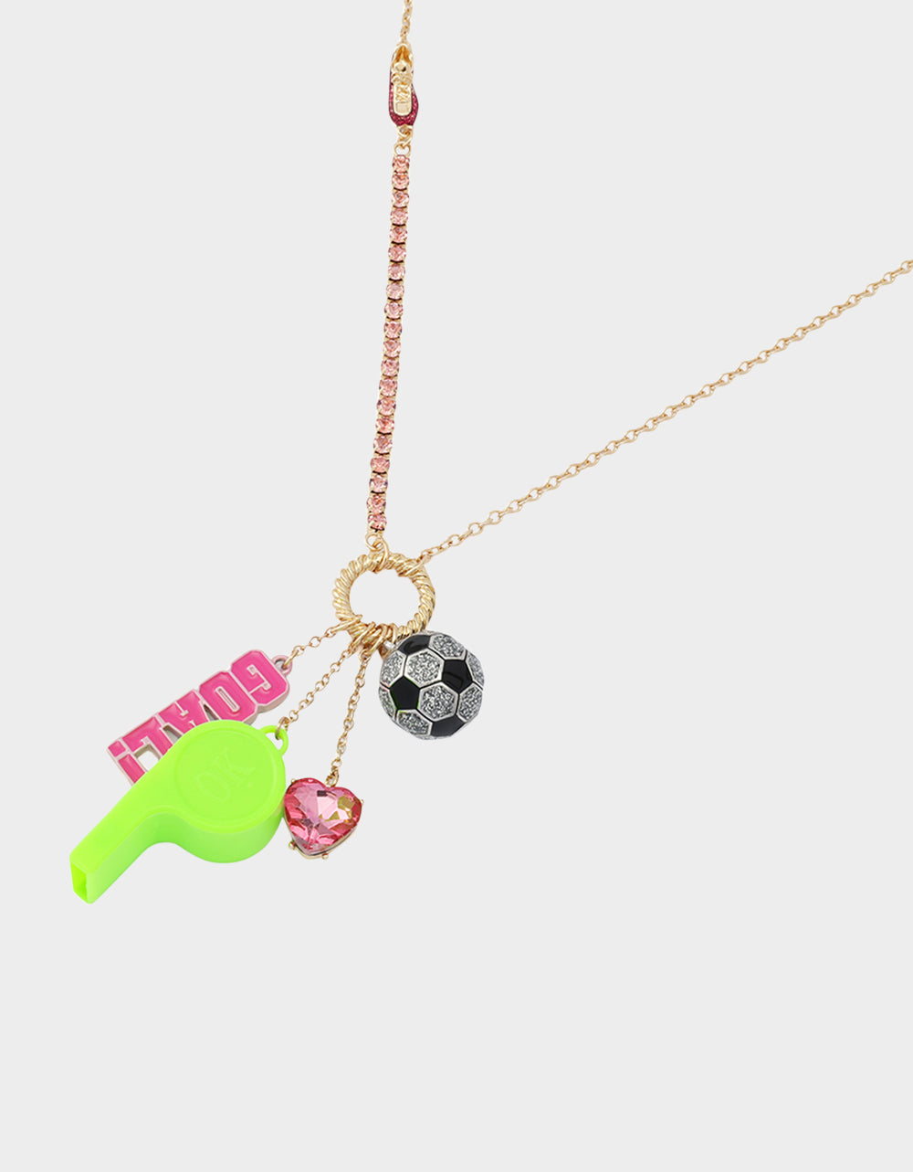 SOCCER CHARM LONG PENDANT NECKLACE PINK