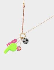 SOCCER CHARM LONG PENDANT NECKLACE PINK