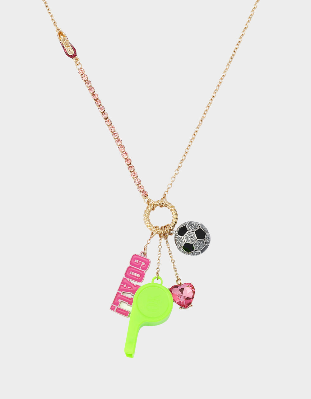 SOCCER CHARM LONG PENDANT NECKLACE PINK