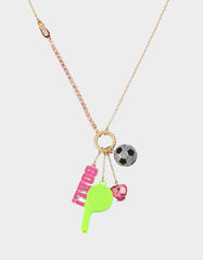 SOCCER CHARM LONG PENDANT NECKLACE PINK