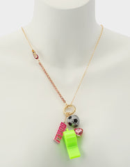 SOCCER CHARM LONG PENDANT NECKLACE PINK