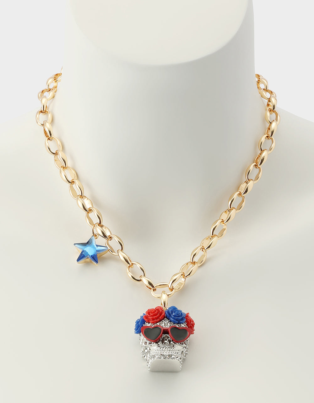 AMERICANA SKULL PENDANT NECKLACE RED