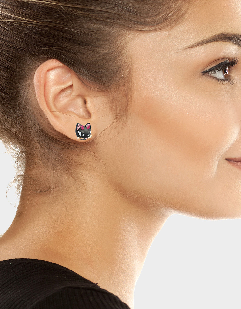DEVIL CAT STUD EARRING BLACK