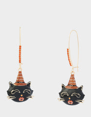 WITCHY CAT SHEPHERD HOOK EARRING BLACK