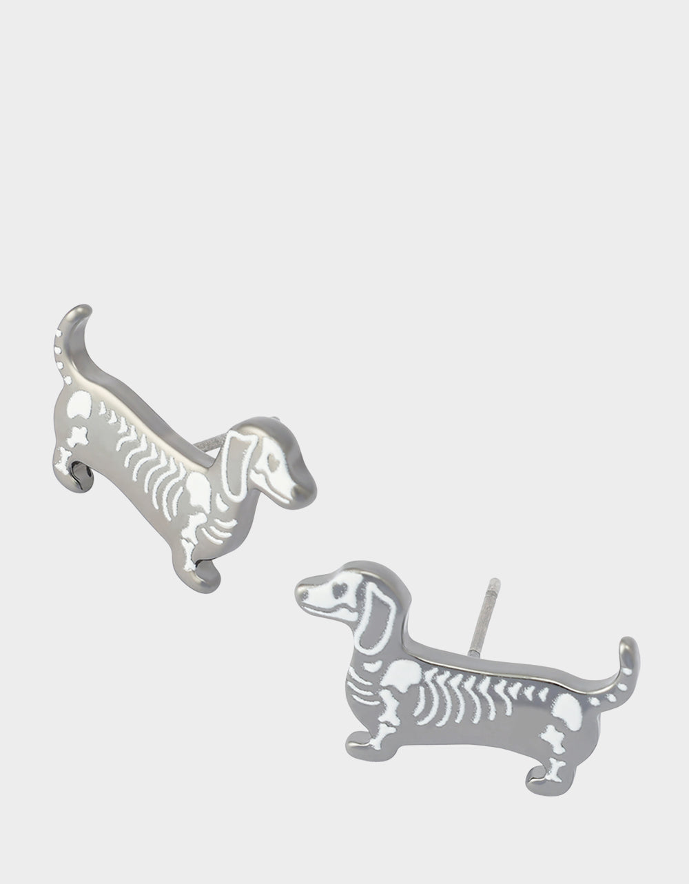 SKELETON DACHSHUND STUD EARRING SILVER