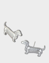 SKELETON DACHSHUND STUD EARRING SILVER