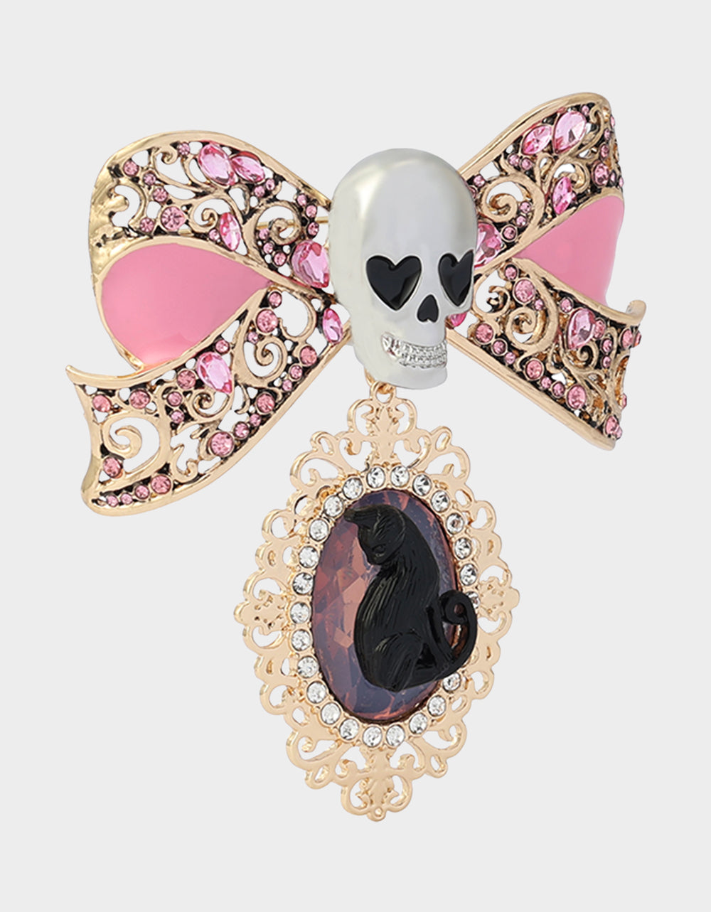 BOW SKULL BROOCH PINK