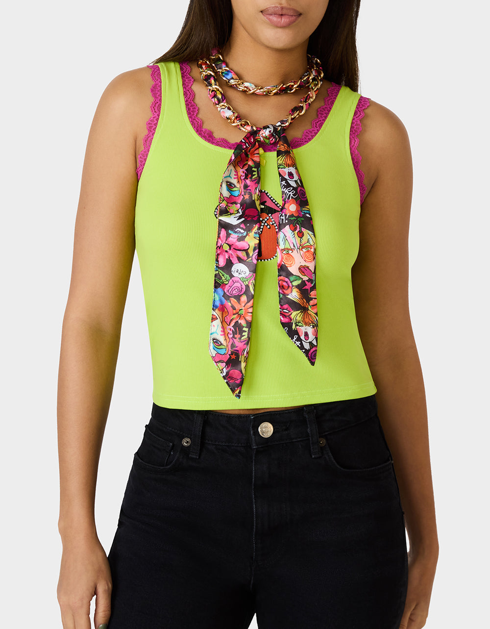 SCARF AND CHAIN TIE BELT BLACK MULTI
