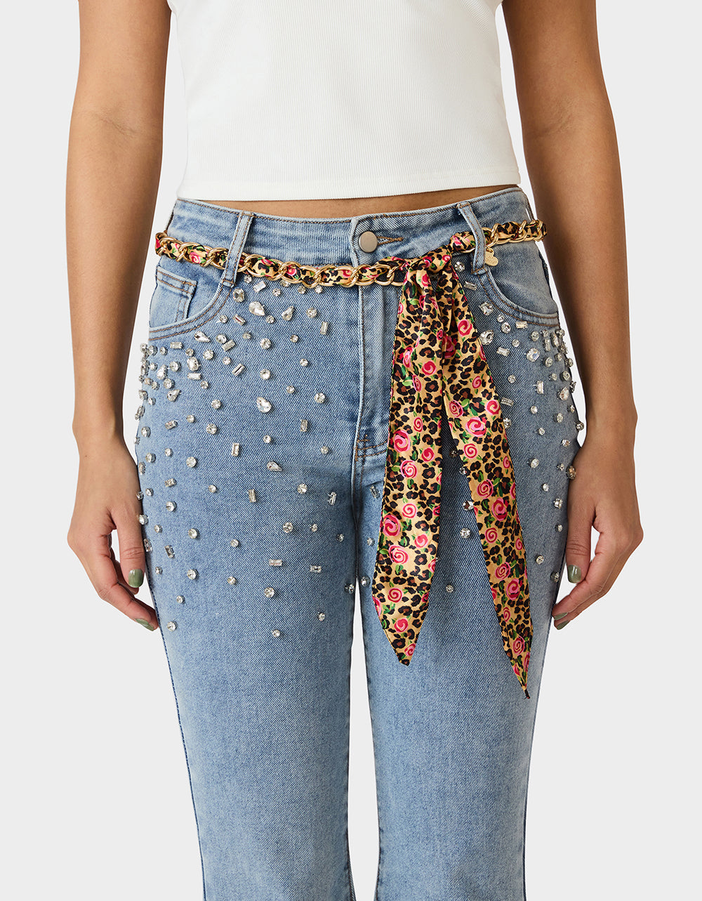 SCARF AND CHAIN TIE BELT LEOPARD MULTI