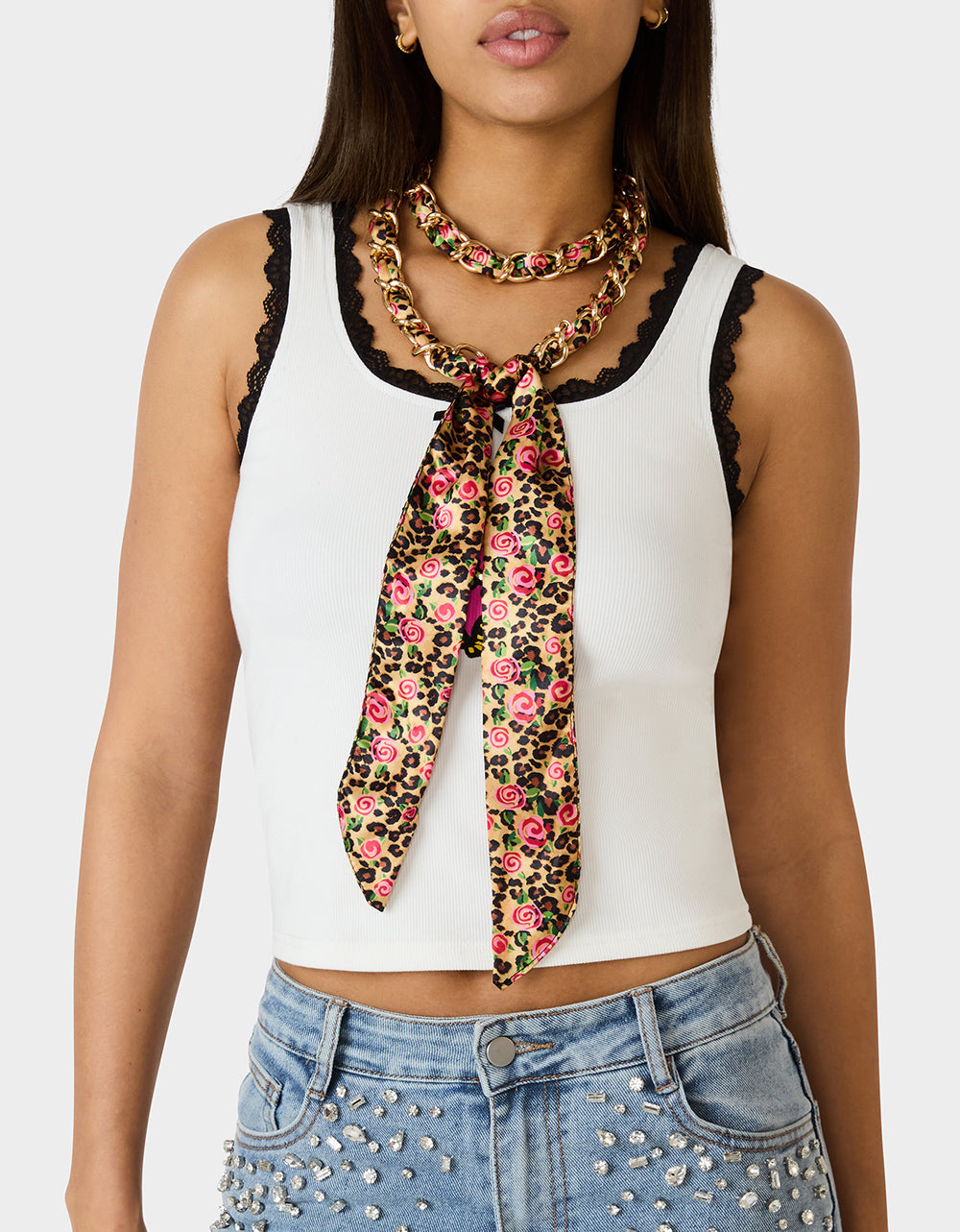 SCARF AND CHAIN TIE BELT LEOPARD MULTI