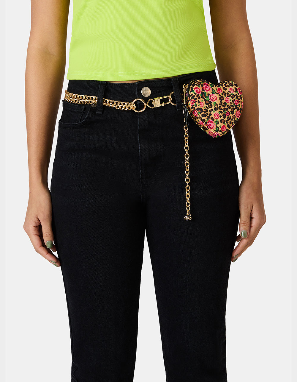 PRINTED HEART CHAIN BELT BLACK